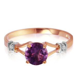 14K GOLD RING WITH NATURAL DIAMONDS & AMETHYST